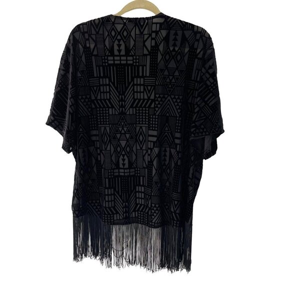 Velvet Thorn Womens Kimono Top Black Size Small Fringe Burnout Velvet Open Front - Picture 2 of 11